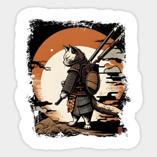 Cat Samurai Katana Sword And Japanese Kanji Sticker